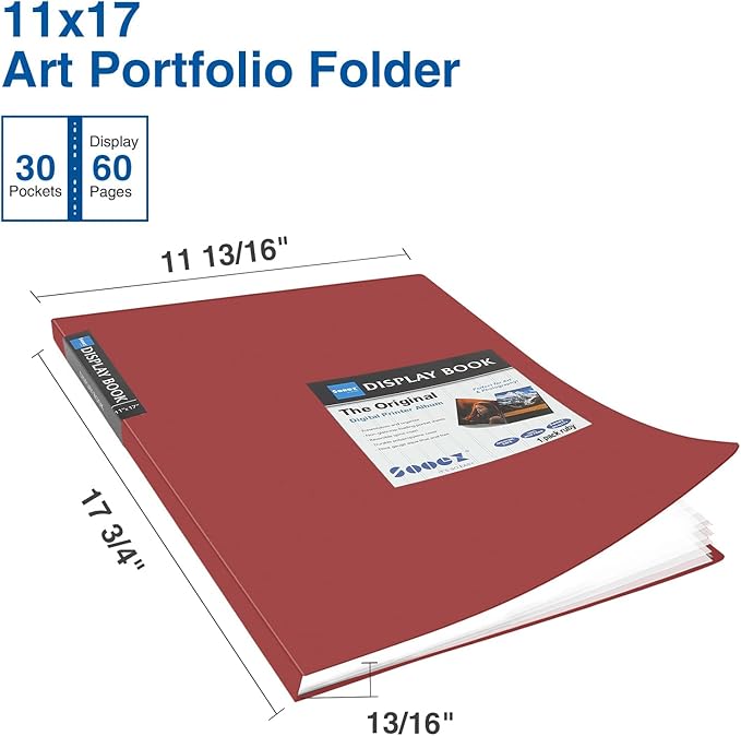 Sooez Art Portfolios 11"x17", Large Portfolio Folder with 30 Pockets & Black Inner Sheets, Display 60 Pages, 11 x 17 Presentation Book for Artwork Storage, Binder with Plastic Sleeves for Artist