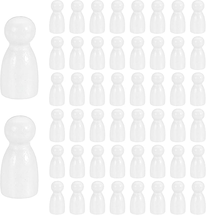 uxcell 50Pcs Wood Peg Dolls Unfinished, 1" x 1/2" Natural Wooden Blank Family Figures Peg Dolls Body for Painting, Decoration, Craft Art Projects, White
