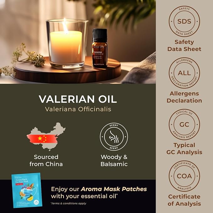 Gya Labs Valerian Essential Oil - 0.17 Fl Oz - for Hair, Skin, Diffuser, Aromatherapy & DIY Candle Making Scent