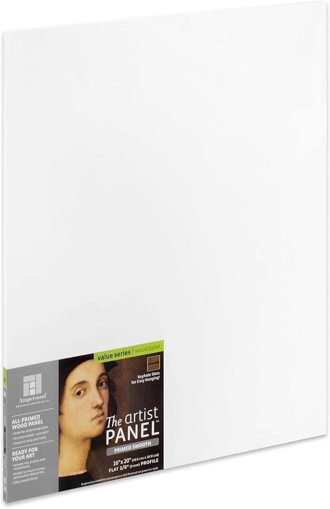 Ampersand Art Supply Wood Gesso Artist Painting Panel: Primed Smooth, 16" x 20", 3/8" Flat Profile