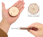 100 PCS 2.4-2.8 Inch Unfinished Wood Slices, Natural Wood Slices, Predrilled with Hole Wood Slice for DIY Arts Craft Christmas Ornaments