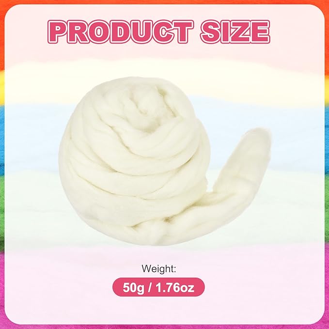 MECCANIXITY Wool Roving Yarn Soft Felting Wool 50g/1.76oz Pure Chunky Roving Yarn for Needle Felting Knitting Blanket Spinning Weaving Art DIY Craft Light Beige