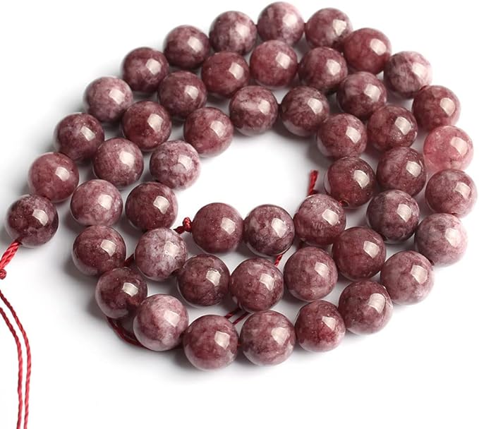 35pcs 10mm Natural Stone Beads Lepidolite Beads Crystal Gemstone for Jewelry Making, DIY Bracelet Necklace