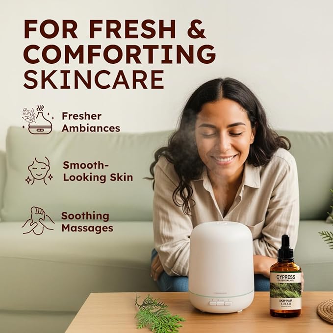 KUKKA Cypress Essential Oils - 4 Fl Oz - for Hair, Skin, Diffuser, Aromatherapy & DIY Soap Making Scent