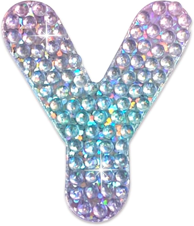 StickerBeans® Rhinestone Alphabet Letter Sticker Y - Unique Sparkly Design 2” x 2” Cut-to-Shape Adhesive - Personalization, Collecting, Gifting, Scrapbooking, Decorating Laptops, Phone Cases, All Ages