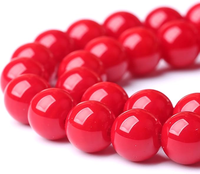 6MM Coral Red Glass Beads Natural Stone Crystal Energy Round Loose Beads for Jewelry Making Bracelet 120pcs 2 Strands 32"