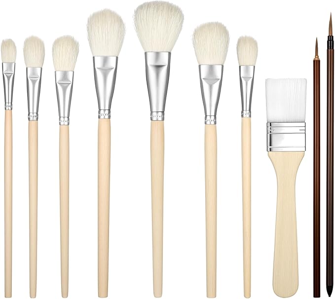 10 PCS Pottery Glaze Brushes Glazing Goat Hair Blending Brush Painting Ceramic Brushes Paintbrush Underglaze Brush Art Paintbrush Tool for Canvas Oil Pottery Canvas