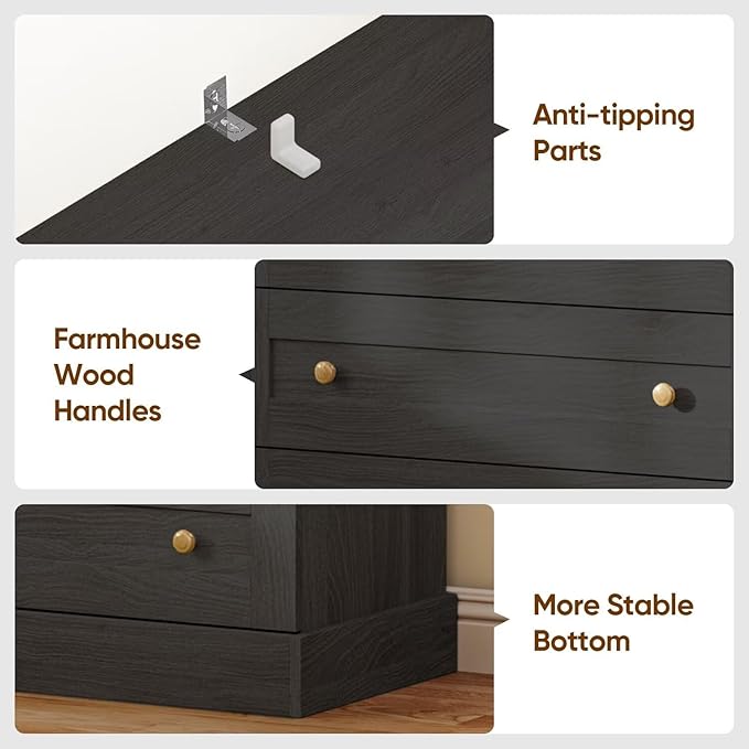 Vyre 71" Tall Farmhouse Bookshelves with Glass Doors, Set of 3 – Large Modular Bookcase with Adjustable Shelves, Storage Cabinet for Living Room, Kitchen, Home Office, Black