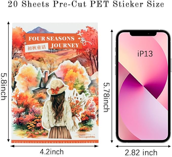 Fall Landscape Pre-Cut Autumn Journal Sticker Book, Transparent PET Watercolor Scrapbook Stickers for Junk Journaling Supplies, Scrapbooking, Collage, Bujo, 20 Sheets