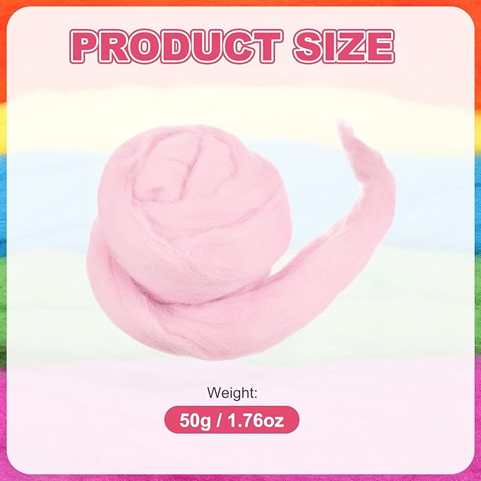 MECCANIXITY Wool Roving Yarn Soft Felting Wool 50g/1.76oz Pure Chunky Roving Yarn for Needle Felting Knitting Blanket Spinning Weaving Art DIY Craft Light Pink