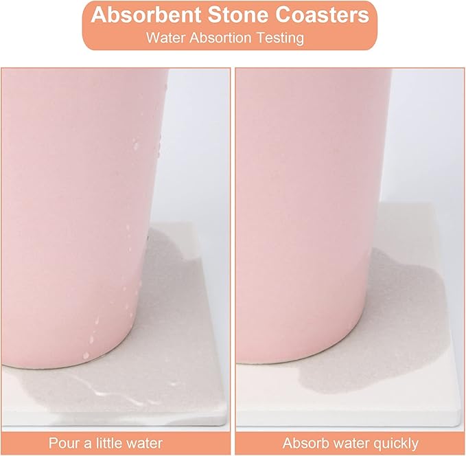 24 Pack Ceramic Tiles for Crafts with 2 Holders, White Unglazed Blank Ceramic Coasters with Self-Adhesive Cork Backing Pads for Acrylic Pouring, Painting, Make Your Own DIY Coasters (Square)