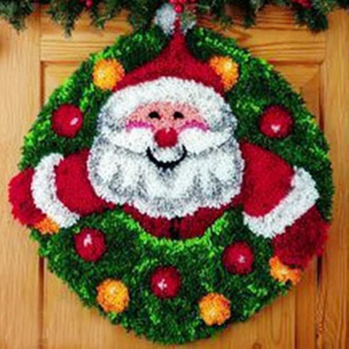 Latch Hook Kits for Adults - DIY Latch Hook Rug Kits for Kids, Crochet Kit for Beginners, Rug Making Kits with Printed Canvas, Gift Packaging. (Father Christmas, 20x20 inch)