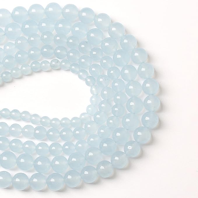 10MM 36PCS Natural Stone Light Blue Chalcedony Loose Beads for Jewelry Making DIY Bracelet Necklace…