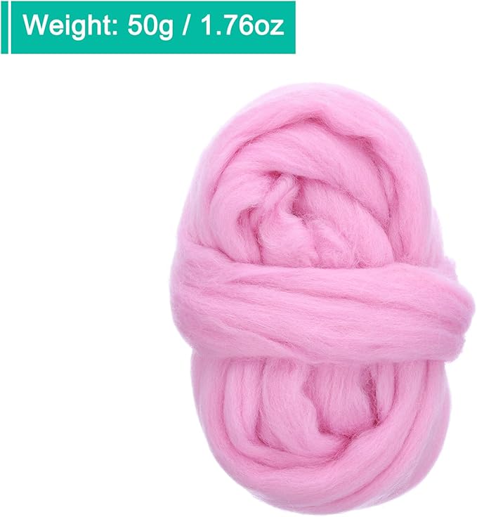 uxcell Needle Felting Wool, 1.76oz Natural Fibre Wool Roving Yarn Wool Felting Supplies for Needle Felting Yarn DIY Handcrafts, Pink