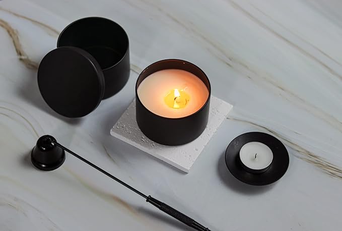 Candle Tins with Lids, 3 Wicks Candle Jars 14oz/420ml Candle Containers 12 Pack Seamless Bulk Candle Containers for Candle Making Supplies Wholesale Empty Candle Jars - Black