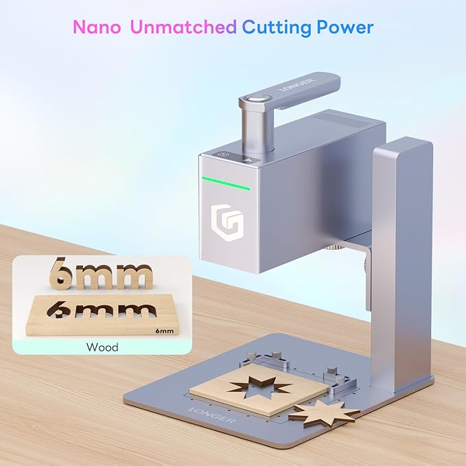 Longer Nano Portable Laser Engraving Machine - 5000mm/s High Speed, 6W Laser Output Power, 0.05mm Precision, Suitable for Wood, Acrylic, Leather, Fabric, Metal, Ceramic, DIY Projects