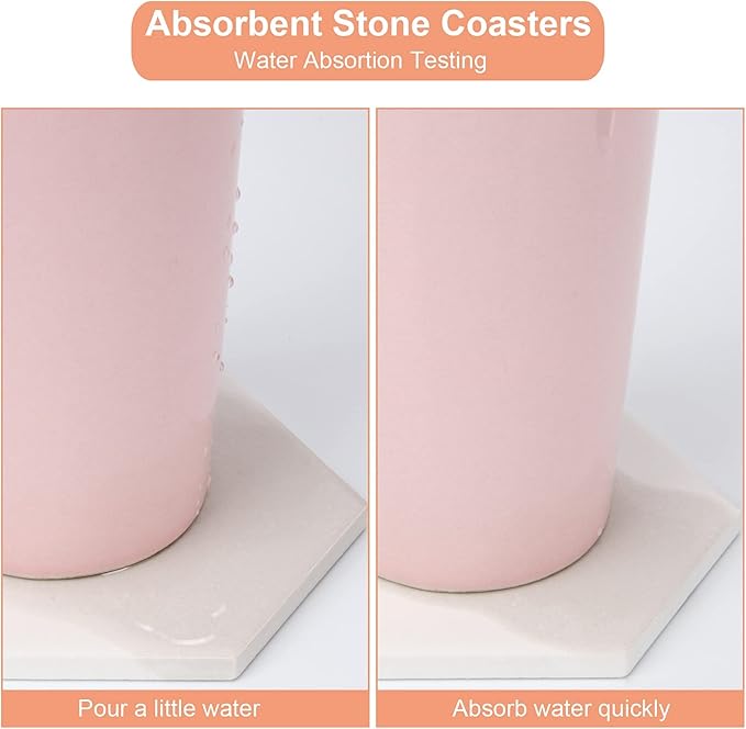 24 Pack Ceramic Tiles for Crafts with 2 Holders, White Unglazed Blank Ceramic Coasters with Self-Adhesive Cork Backing Pads for Acrylic Pouring, Painting, Make Your Own DIY Coasters (Hexagon)