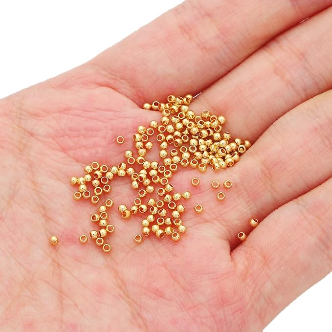 18K Gold Plated Round Spacer Beads 2mm 600pcs for Jewelry Making Findings Non Tarnish