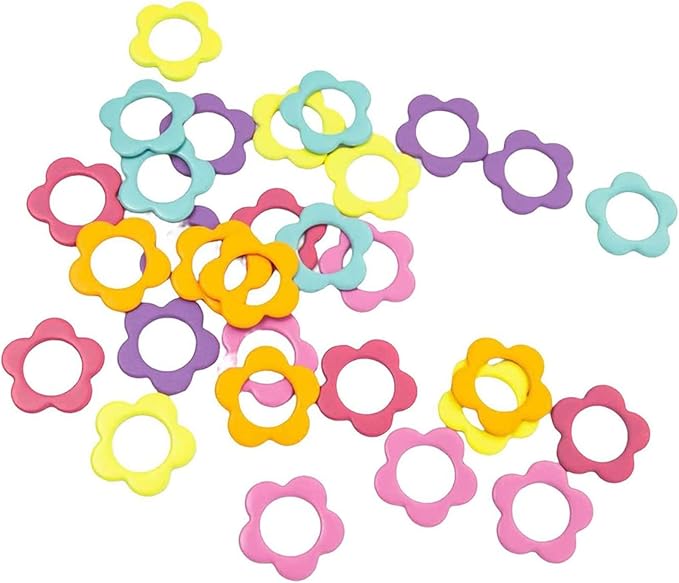 Hilsayum 30PCS Mini Size Stitch Markers Flower Shape Metal Stitch Markers Ring Multicolor Crochet Markers Knitting Weaving Tools