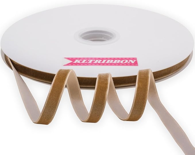 Nylon Khaki Velvet Ribbon Single Faced,3/8 Inch X 25 Yards Spool