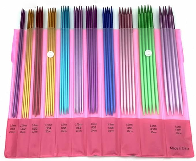 Knitting Needle Set, 55 Pcs 2.5mm-6.0mm Aluminum Double Pointed Ergonomic Design Knitting Needle Kit for Handmade DIY Knitting