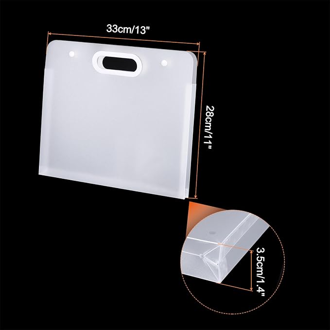 PATIKIL 13 x 11 Inch Plastic Art Portfolio, Large Art Storage Bag with Handles, Waterproof Folder Container for Artwork Drawing Sketch Poster Photography Diamond Painted, Clear White