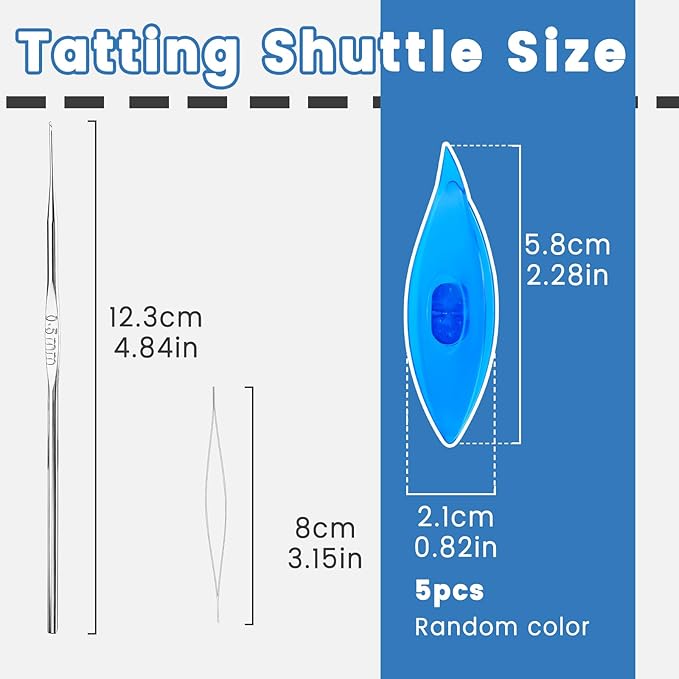 BUTUZE Tatting Shuttle Kit, 5 PCS Plastic Tatting Shuttle with Beading Needles Crochet Hooks Knitting Needles Big Eye Needles Tatting Needles for DIY Hand Lacemaking Craft Tool Weave Yarn Set