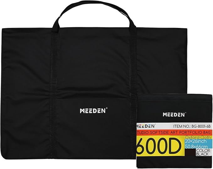 MEEDEN Soft Art Portfolio Bag: 20 x 26 Inch Black Art Canvas Portfolio Case - Waterproof 600D Oxford Carrying Storage Case for Artwork, Poster, Sketching, and Drawing