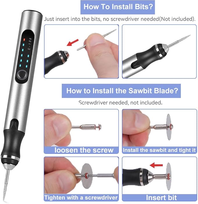 Customized USB Rechargeable Engraving Pen with 37 Bits,Cordless Portable Tool for Metal Wood Glass and Plastic Electric Engraving Pen Kit Engraving Tool for Beginner (Silvery)