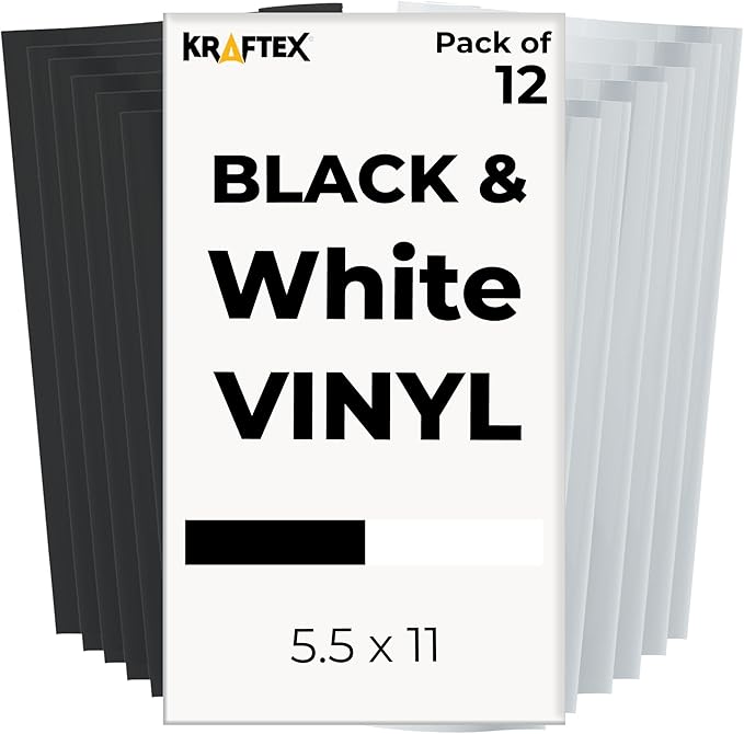 Black and White Permanent Vinyl for Cricut Joy. Adhesive Vinyl [12 Pack, 5.5x12 Inch]. White and Black Sheets for DIY Outdoor Stickers and Decal.