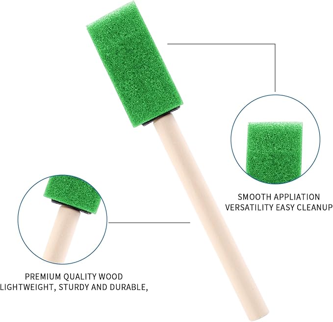 1" Foam Paint Brushes - 100 Pack, 1-Inch Painting Sponges - Premium Foam Brushes - Lightweight & Durable - Sponge Brush Ideal for Painting, Crafting, Acrylics, Stains, Varnishes (Green)