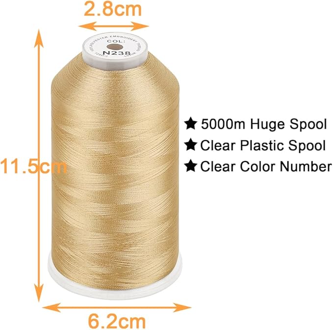 New brothread - Single Huge Spool 5000M Each Polyester Embroidery Machine Thread 40WT for Commercial and Domestic Machines - Blond(Janome Color)