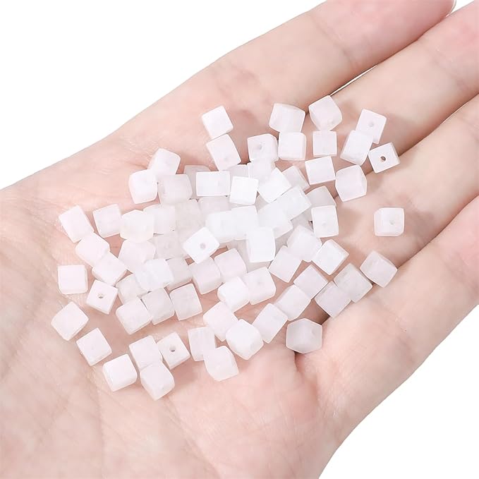Natural White Agate Square Stone Beads 4x4mm 85pcs Cube Loose Semi Gemstone Beads for Jewelry Making Design