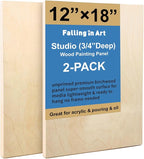 Falling in Art Unfinished Birch Wood Panels Kit for Painting, Wooden Canvas 2 Pack of 12x18 Studio 3/4" Deep, Cradle Boards for Pouring, Art, Crafts, Burning and More