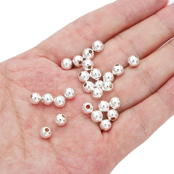 Silver Plated Round Spacer Beads 6mm 30pcs for Jewelry Making Findings Non Tarnish