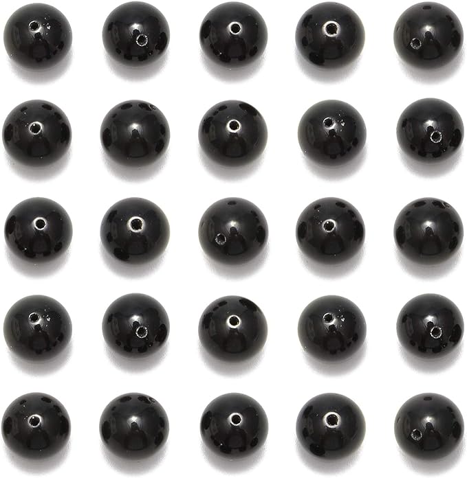 NCB 100pcs Original Natural Stone Beads Gemstone Round Loose Beads 6mm 8mm 10mm (Black Obsidian, 6mm 100Beads)