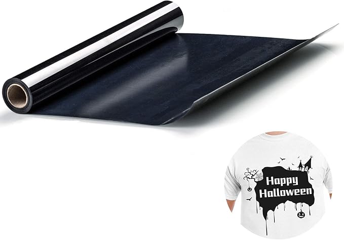 HTV Black Heat Transfer Vinyl Rolls 12 Inch by 5 feet Roll Iron on DIY for T-Shirt Easy to Cut & Weed for Heat Vinyl Design Glossy (5Ft, Black)