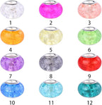 100 Pieces 14mm European Large Hole Spacer Beads Mix Color with Silver Brass Cores Assortments Charm Lampwork Beads Supplies for Necklace Bracelets Jewelry Making (Crack transparent)