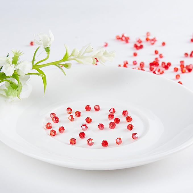 1200pcs Red 3mm Bicone Crystal Beads for Jewelry Making – Faceted Glass Beads for DIY Bracelets, Necklaces, Earrings, Suncatchers, Crafts, and Loc Sprinkles