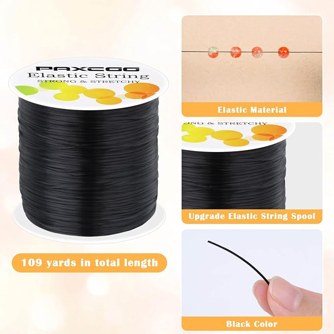 Black Elastic Stretchy String , Paxcoo Stretch Bead Cord for Bracelets, Necklaces, Jewelry Making and Beading Supplies