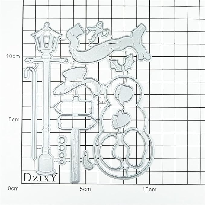 DzIxY Christmas Patchwork Snowman Street Lights Street Signs Metal Cutting Dies for Card Making Kit Embossing Paper Die Cuts Set Scrapbook Stencils Supplies Machine Templates