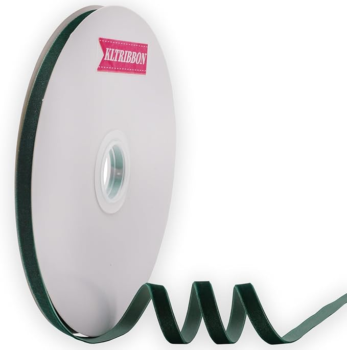 Dk Green Velvet Ribbon Single Sided,3/8 Inch X 25Yards Spool