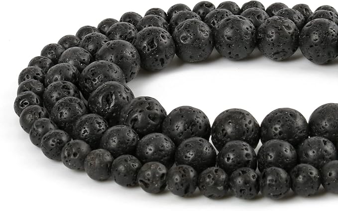 60pcs 6mm Natural Stone Beads Black Lava Beads Crystal Gemstone for Jewelry Making, DIY Bracelet Necklace