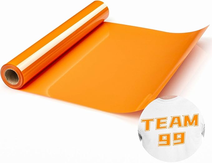 HTV Orange Heat Transfer Vinyl Rolls 12 Inch by 5 feet Roll Iron on DIY for T-Shirt Easy to Cut & Weed for Heat Vinyl Design Glossy (5Ft, Orange)