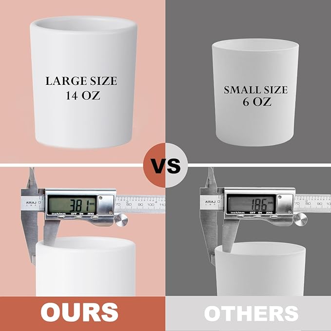 CONNOO 8 Pack 14 OZ Empty White Glass Candle Jars for Making Candles with Bamboo Lids and Sticky Labels, Bulk Candle Jars for Making Candles - Spice, Powder Containers.