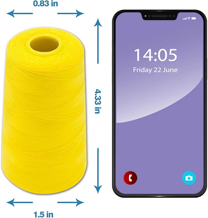 Yellow Serger Thread, All-Purpose Thread for Sewing, Polyester, 4 Cones of 3000 Yards Each Spool for Sewing Machine