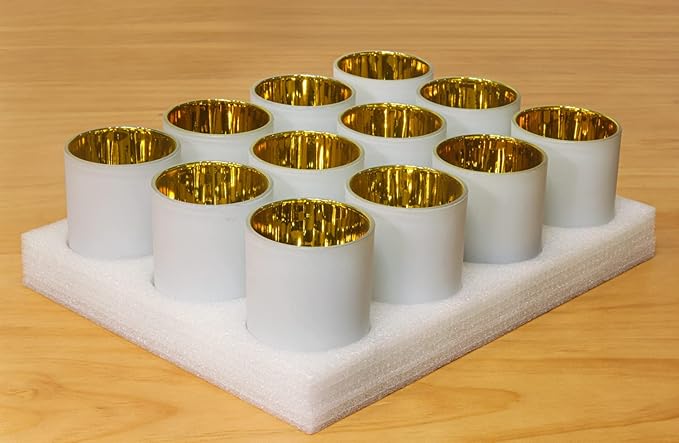 Aroparc Candle Jars with Lids 10oz, Elegant Gold Interior Candle Jars for Candle Making 12 Pieces with Bamboo Lids - White Matte