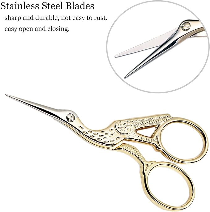 BIHRTC Stork Crane Scissors with Leather Cover Stainless Steel Scissors Bird Sewing Scissors Shears DIY Tools Dressmaker Small Scissors for Sewing Crafting Art Work Threading Needlework