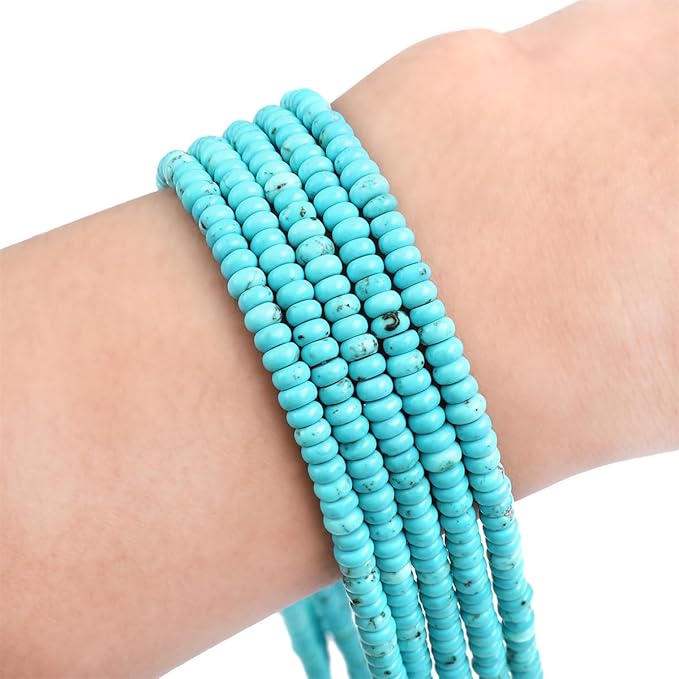 Natural Blue Turquoise Spacer Beads Caps Rondelle Disk Loose Beads for Beading Jewelry Making 4mmx2mm 38cm