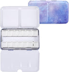 LOONENG Empty Watercolor Palette, Empty Watercolor Tin with Fold Out Palette, Small Purple Watercolor Tray Palette with 14 Empty Half Pans for Plein Air Painting and Sketching